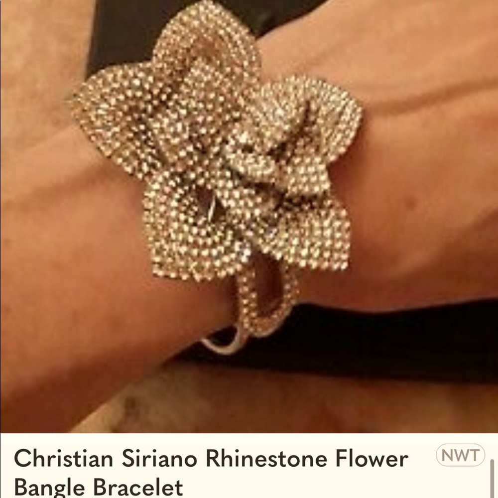 NWT Christian Siriano 3D Rhinestone Flower Floral Bangle Bracelet